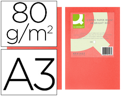 500h papel fotocopiadora Q-Connect A3 80g/m² color rojo intenso